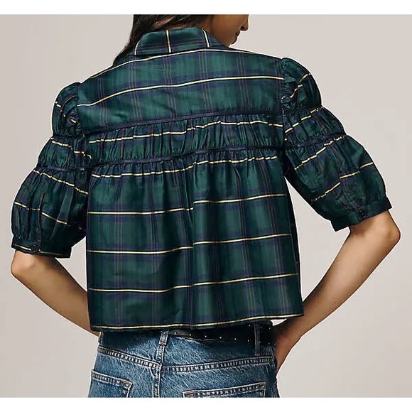 Anthropologie - The Leandra Taffeta Shirred Yoke Blouse by Maeve - Picture 3 of 6